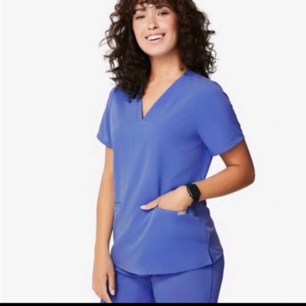 Figs Casma three pocket scrub top in limited edition color Denim Blue